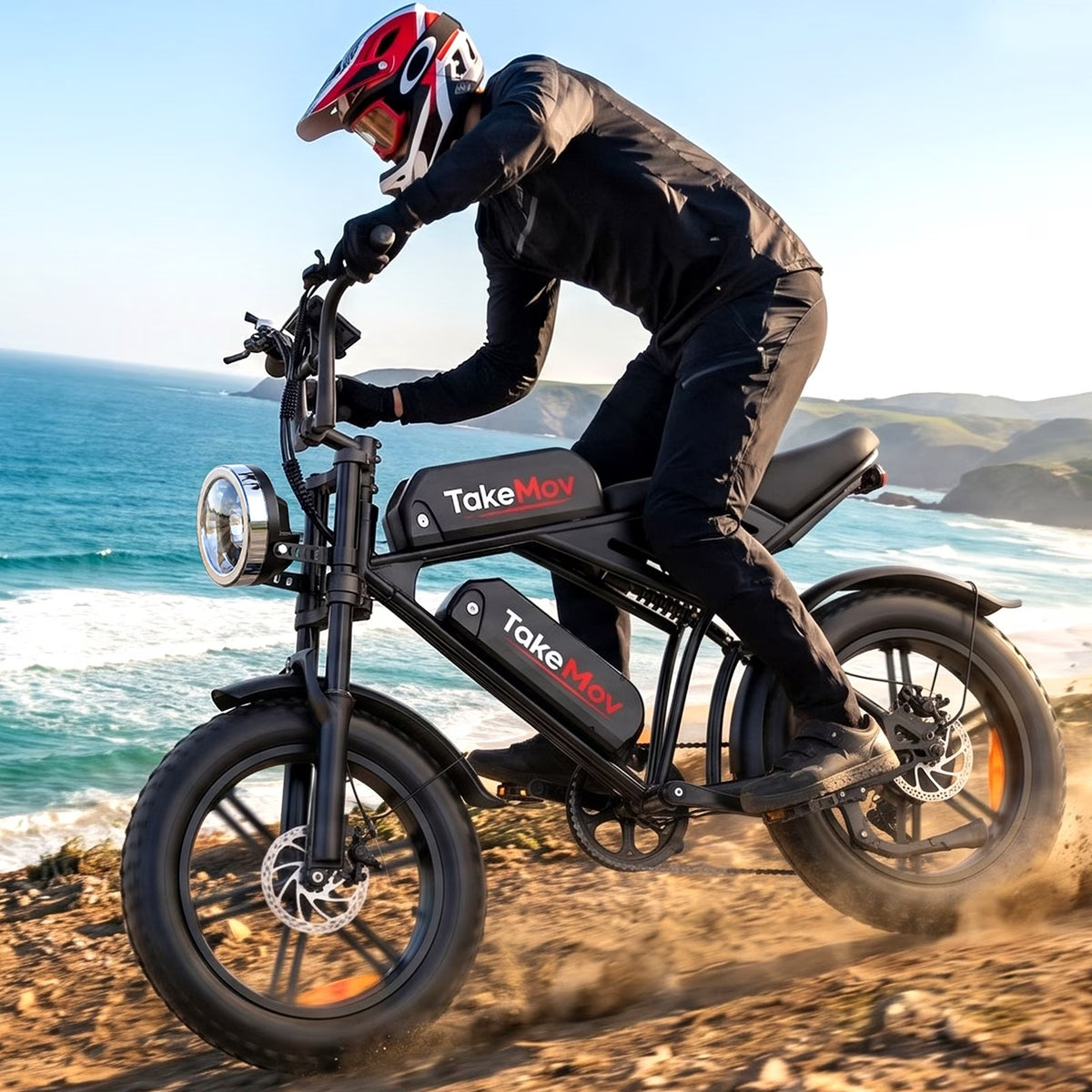 TakeMov Electric Bike for Adults, 750W Motor, 48V 50Ah Dual Battery E Mountain Ebike, 20" x 4" Fat Tire Off-Road Ebike, Full Suspension, Class 3, UL2849