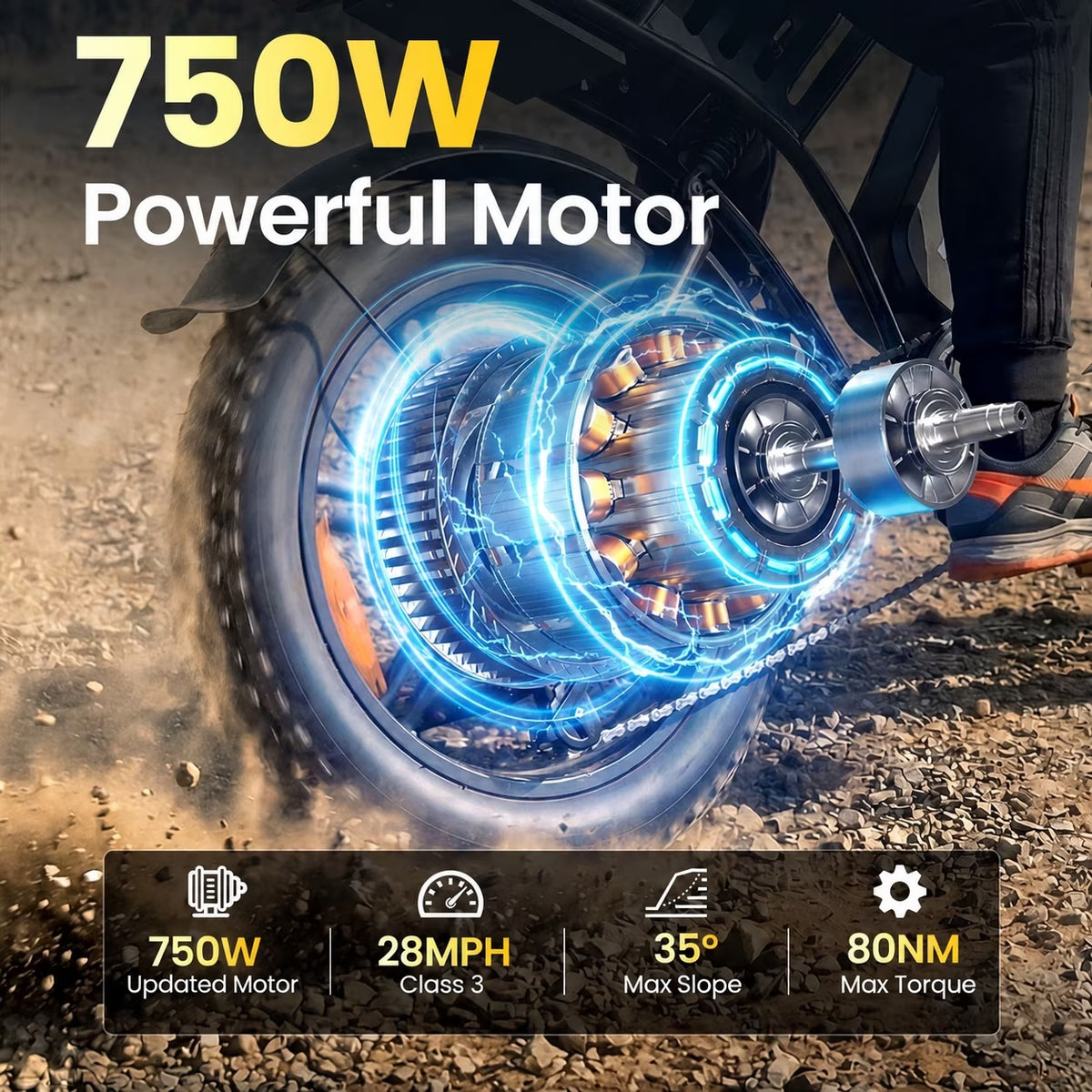 TakeMov Electric Bike for Adults, 750W Motor, 48V/25Ah, 80 Miles, 20"x4" Fat Tire Off-Road Ebike, 7-Speed, E Mountain Bike, NFC Unlock, UL2849