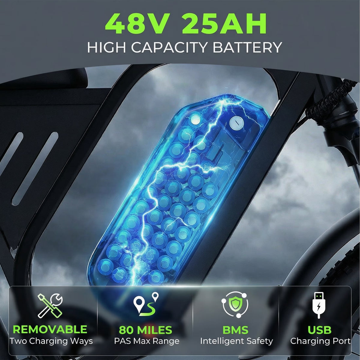 DTTZH Fast Electric Bike for Adults, 20"x4.0" Fat Tire Ebike, 750W Rate Motor, 80Miles Range, 48V 25Ah Removable Battery, Electric Mountain Bike, UL2849 (Black)
