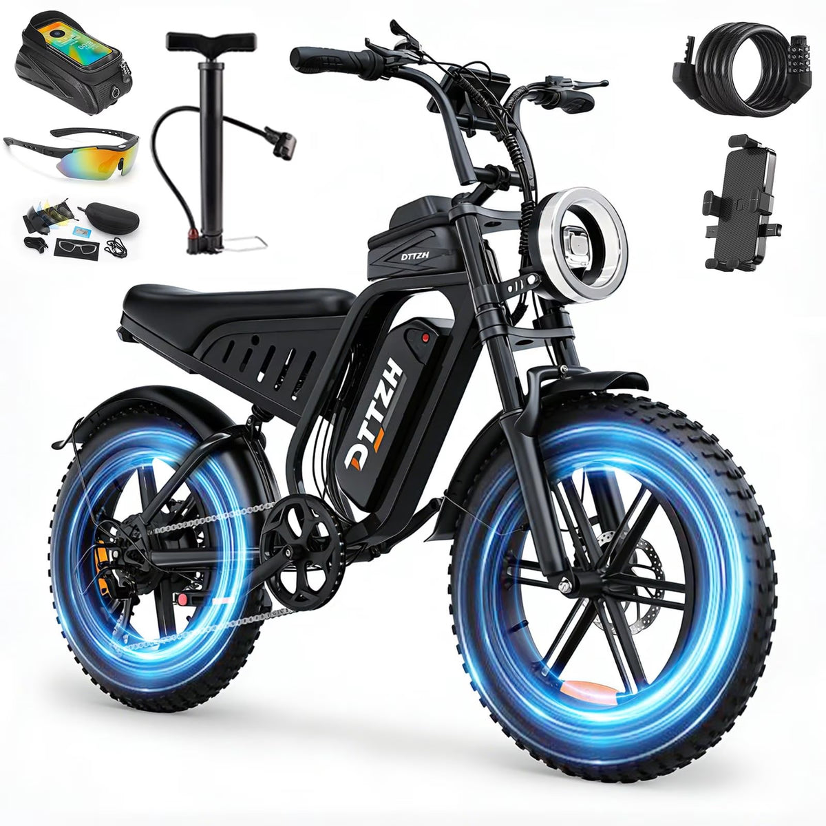 DTTZH Electric Bike for Adults, 750W Motor, 60 Miles E-Mountain Bike, 20" x 4" Fat Tire Off-Road Ebike, 48V/15.6Ah UL2849 Certified