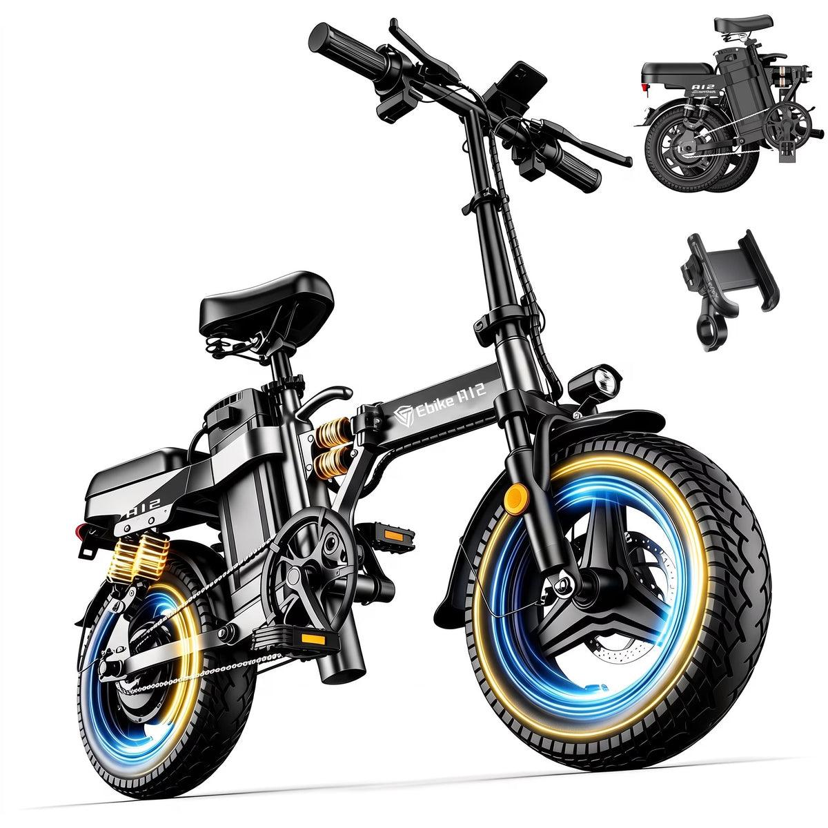 DTTZH 750W Foldable Electric Bike for Adults, 48V 15Ah, 20MPH Class 2 Electric Mini Bike, 60 Miles, 14" Folding Ebike, UL 2849 Certified