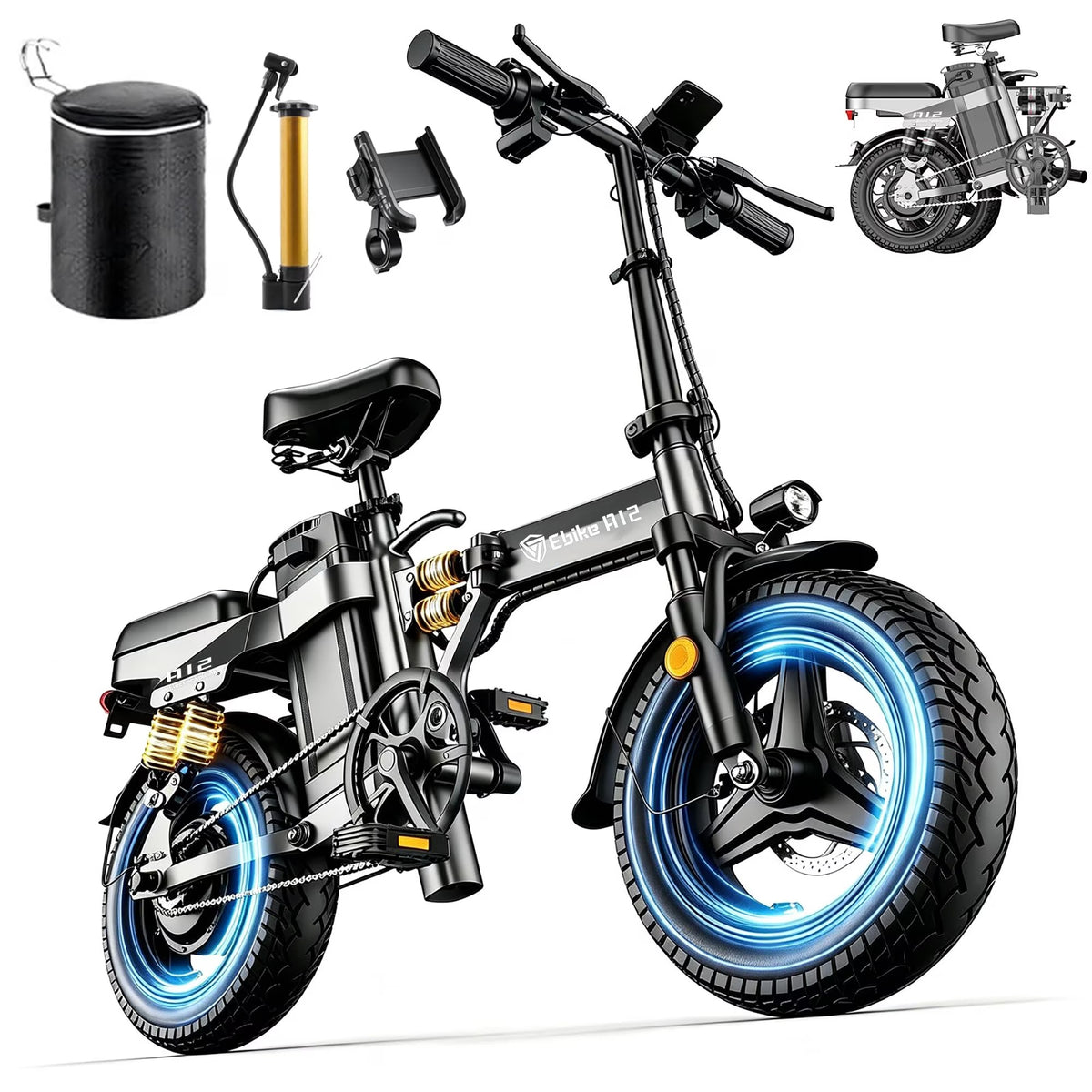 DTTZH 750W Foldable Electric Bike for Adults, 48V 15Ah, 20MPH Class 2 Electric Mini Bike, 60 Miles, 14" Folding Ebike, UL 2849 Certified