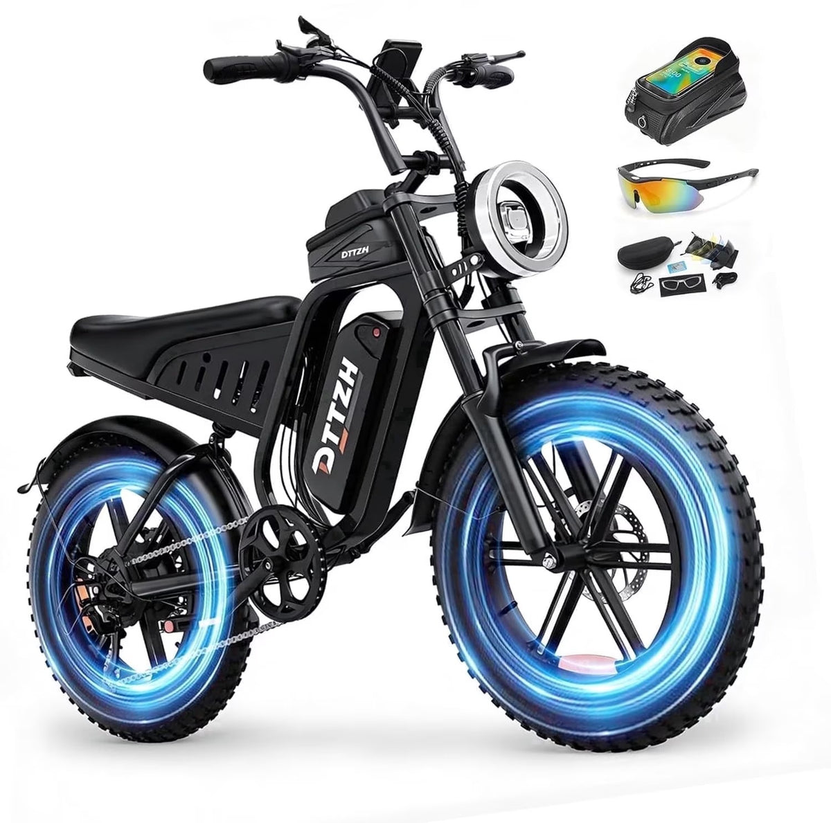 DTTZH Fast Electric Bike for Adults, 750W Rated Motor, 100 Miles E-Mountain Bike, 20" x 4" Fat Tire Off-Road Ebike, 60V/30Ah UL2849 Certified (Black)