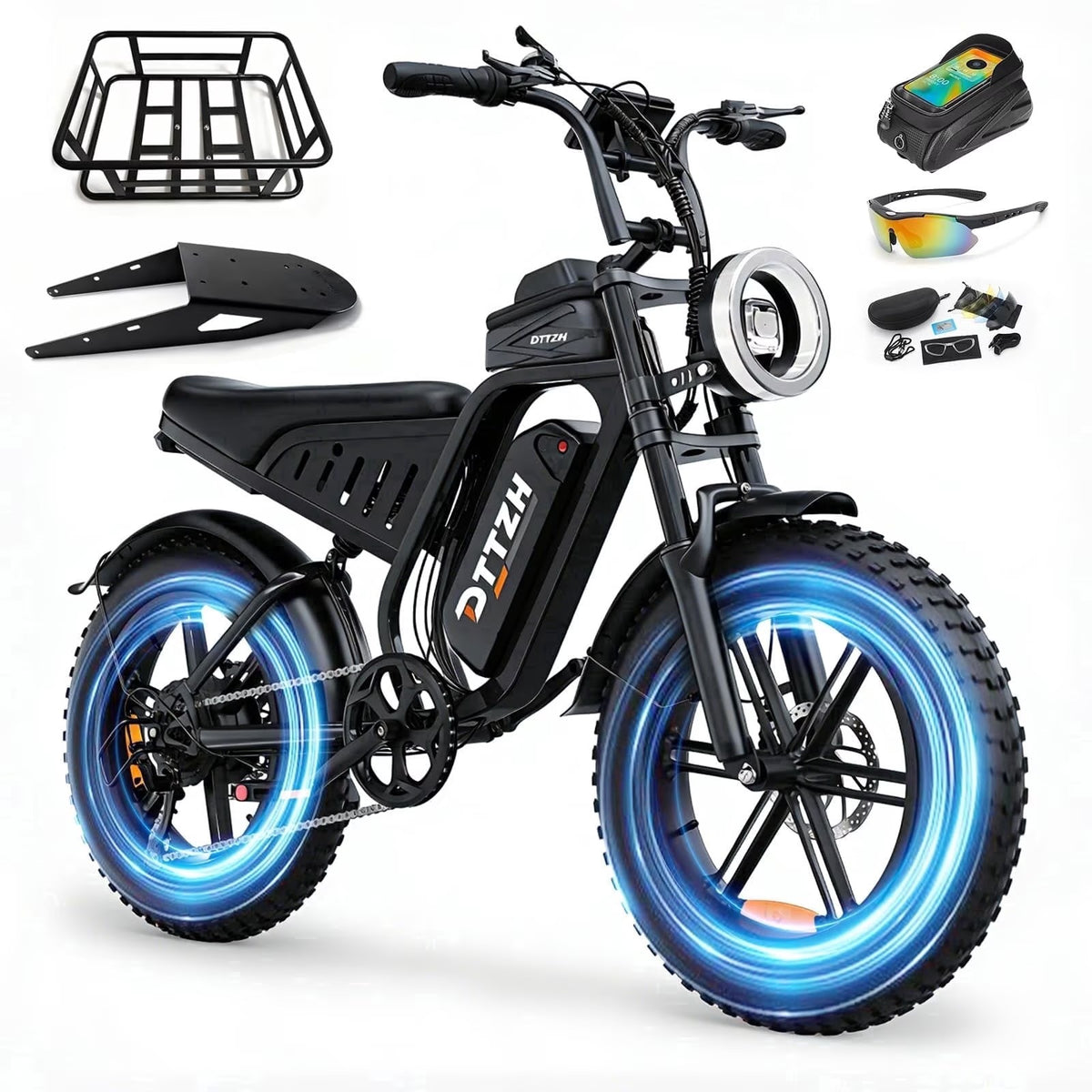 DTTZH Fast Electric Bike for Adults, 750W Rated Motor, 100 Miles E-Mountain Bike, 20" x 4" Fat Tire Off-Road Ebike, 60V/30Ah UL2849 Certified (Black)