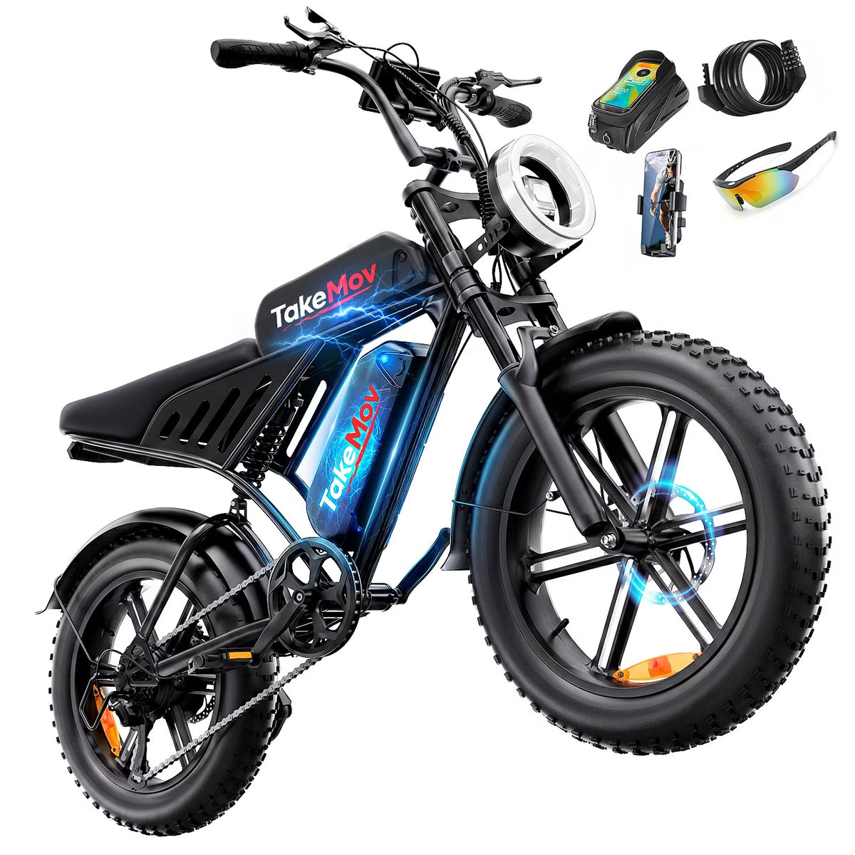 TakeMov Electric Bike for Adults, 750W Motor, 48V 50Ah Dual Battery E Mountain Ebike, 20" x 4" Fat Tire Off-Road Ebike, Full Suspension, Class 3, UL2849