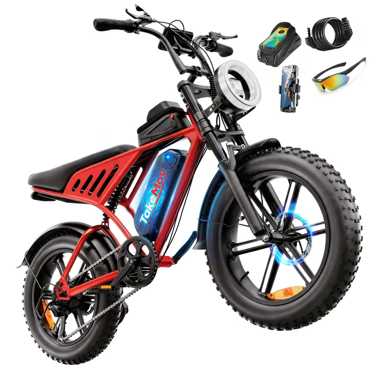 TakeMov Electric Bike for Adults, 750W Motor, 48V/25Ah, 80 Miles, 20"x4" Fat Tire Off-Road Ebike, 7-Speed, E Mountain Bike, NFC Unlock, UL2849