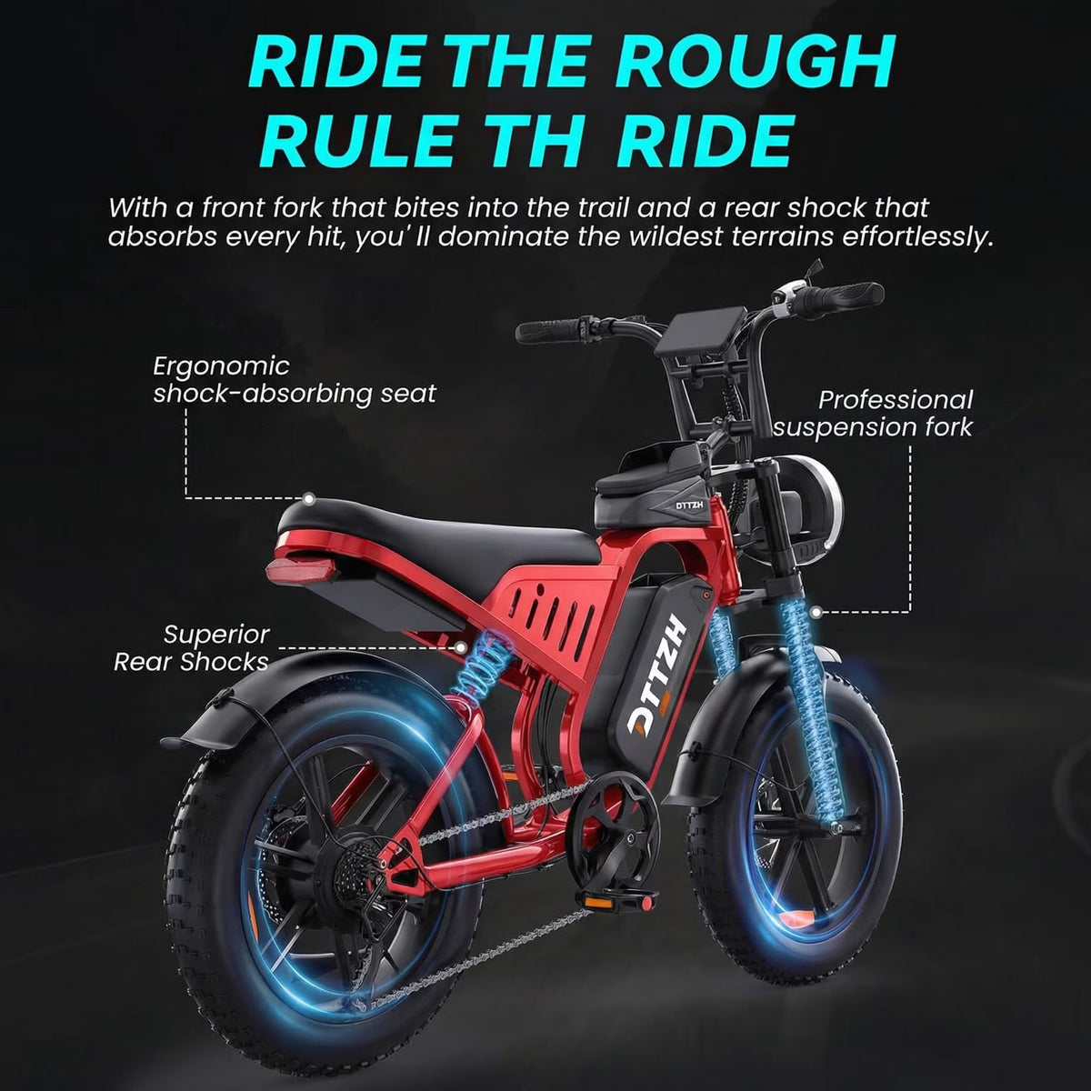 DTTZH Fast Electric Bike for Adults, 20"x4.0" Fat Tire Ebike, 750W Rate Motor, 80Miles Range, 48V 25Ah Removable Battery, Electric Mountain Bike, UL2849 (Black)