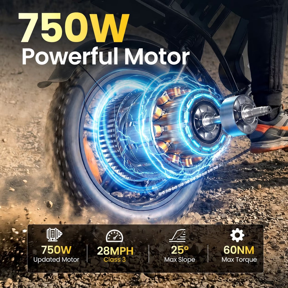 TakeMov Electric Bike for Adults, 750W Motor, 28MPH Class 3, 60 Miles, 20"x4" Fat Tire Ebike, 48V/15Ah, 7-Speed, E Mountain Bike, UL2849