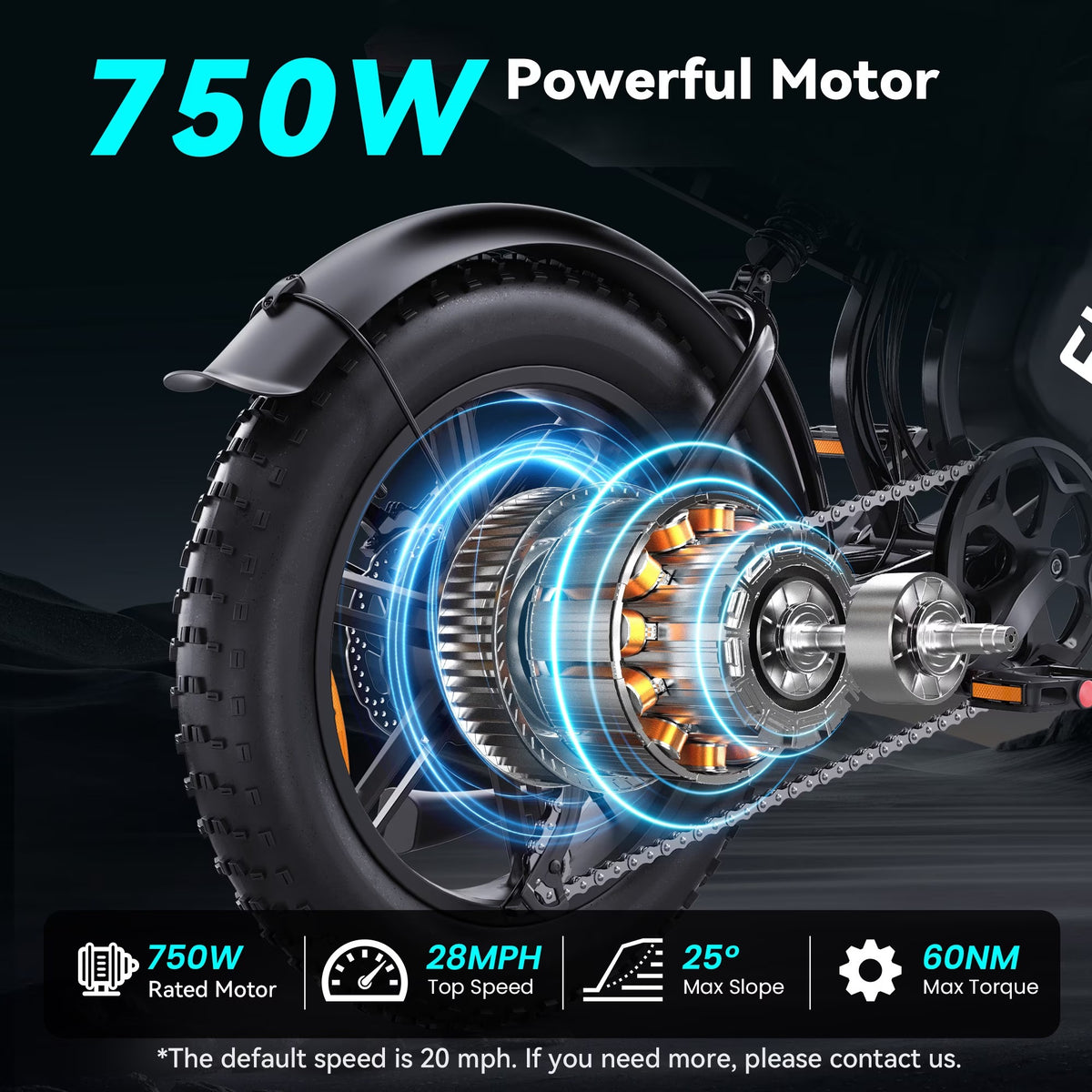 DTTZH F6 Electric Bike for Adults, 750W Motor, 60 Miles, 28 mph E Mountain Bike, 20" x 4" Fat Tire Off-Road Ebike, 48V 15.6Ah UL2849 Certified