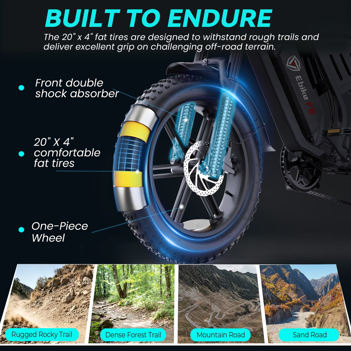 DTTZH F6 Electric Bike for Adults, 750W Motor, 60 Miles, 28 mph E Mountain Bike, 20" x 4" Fat Tire Off-Road Ebike, 48V 15.6Ah UL2849 Certified