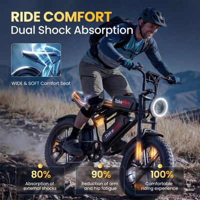 TakeMov Electric Bike for Adults, 750W Motor, 48V 50Ah Dual Battery E Mountain Ebike, 20" x 4" Fat Tire Off-Road Ebike, Full Suspension, Class 3, UL2849