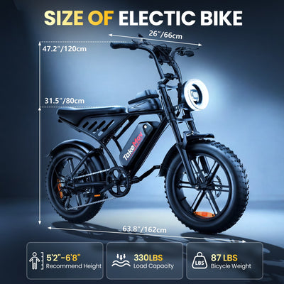 TakeMov Electric Bike for Adults, 750W Motor, 28MPH Class 3, 60 Miles, 20"x4" Fat Tire Ebike, 48V/15Ah, 7-Speed, E Mountain Bike, UL2849