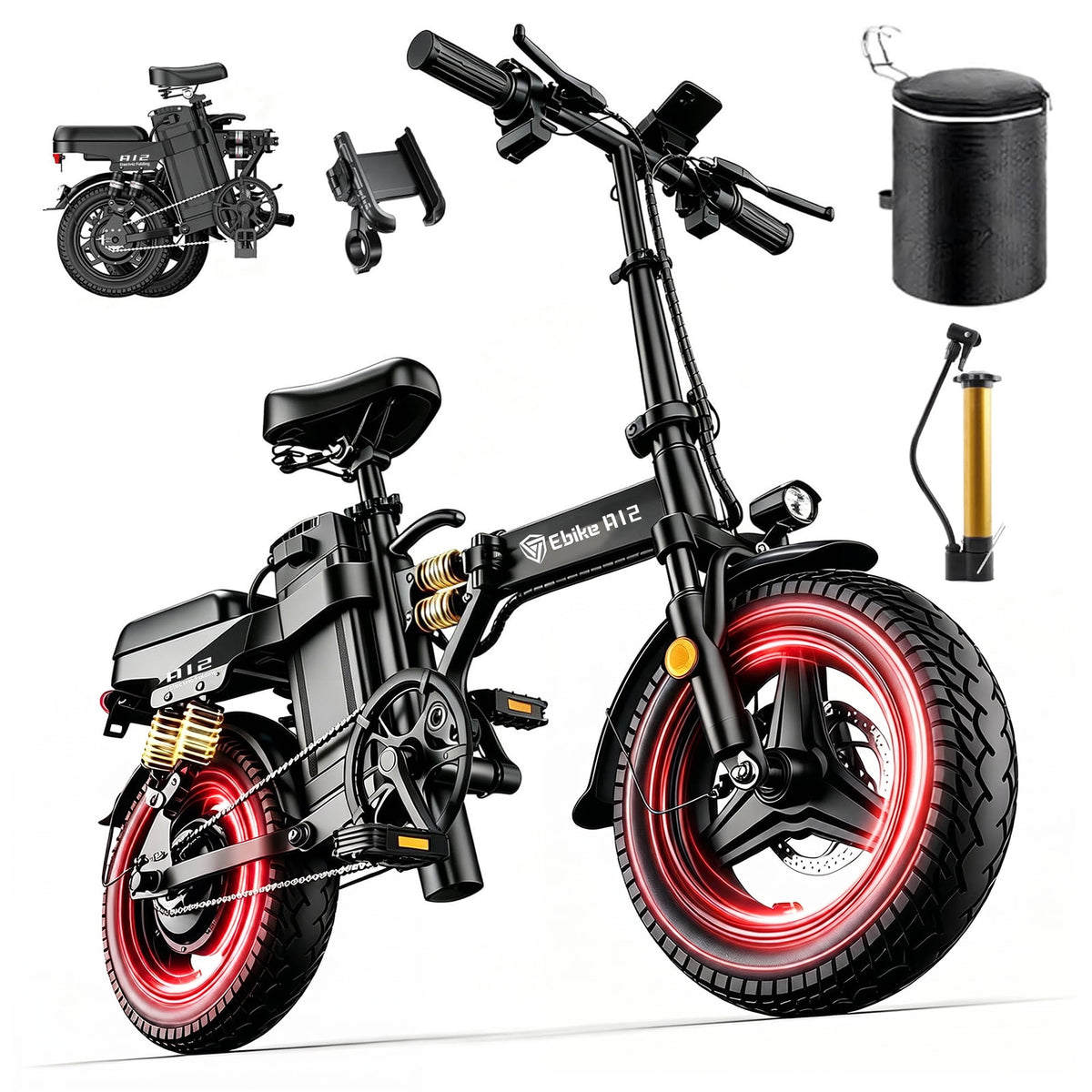 DTTZH Folding Electric Bike for Adults, 750W Rated Motor, 52V 25Ah Removable Battery, 28MPH, 80 Miles, 14" Tires, UL2849 Certified