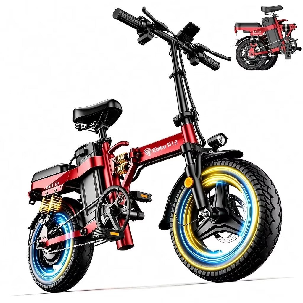 DTTZH 750W Foldable Electric Bike for Adults, 48V 15Ah, 20MPH Class 2 Electric Mini Bike, 60 Miles, 14" Folding Ebike, UL 2849 Certified