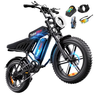 TakeMov Electric Bike for Adults, 750W Motor, 48V 50Ah Dual Battery E Mountain Ebike, 20" x 4" Fat Tire Off-Road Ebike, Full Suspension, Class 3, UL2849