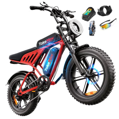 TakeMov Electric Bike for Adults, 750W Motor, 48V 50Ah Dual Battery E Mountain Ebike, 20" x 4" Fat Tire Off-Road Ebike, Full Suspension, Class 3, UL2849