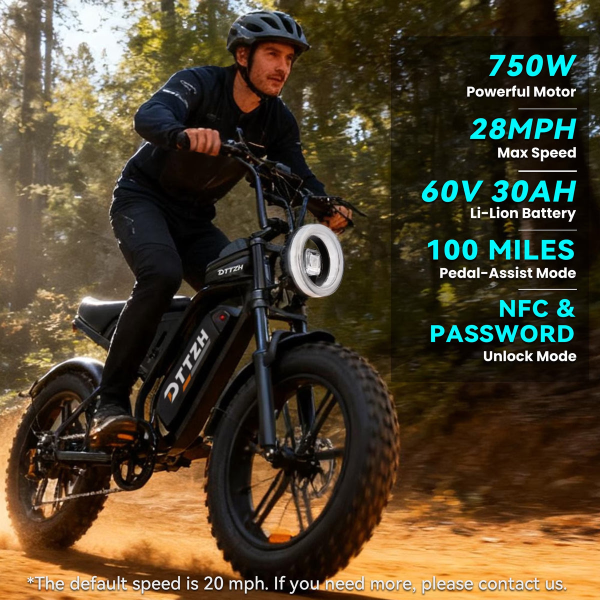 DTTZH Electric Bike for Adults, 750W Rated Motor, 60V/30Ah,100 Miles, 28 MPH, E Mountain Bike, 20" x 4" Fat Tire Ebike, UL2849 Certified (Red)