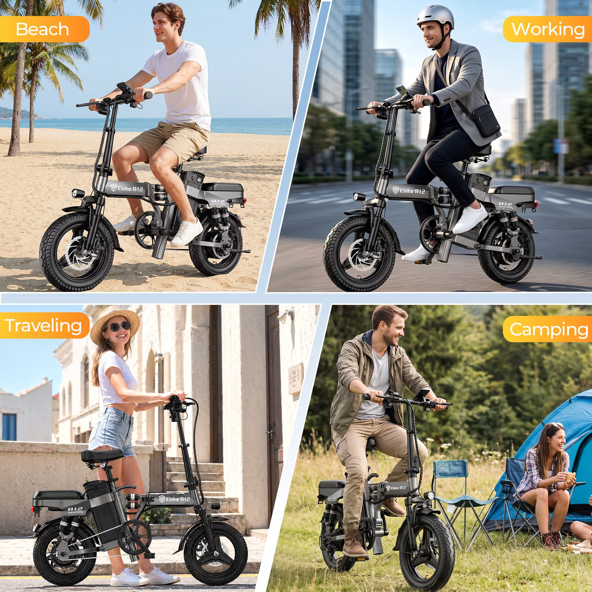 DTTZH 750W Foldable Electric Bike for Adults, 48V 15Ah, 20MPH Class 2 Electric Mini Bike, 60 Miles, 14" Folding Ebike, UL 2849 Certified