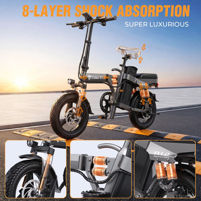 DTTZH 750W Foldable Electric Bike for Adults, 48V 15Ah, 20MPH Class 2 Electric Mini Bike, 60 Miles, 14" Folding Ebike, UL 2849 Certified