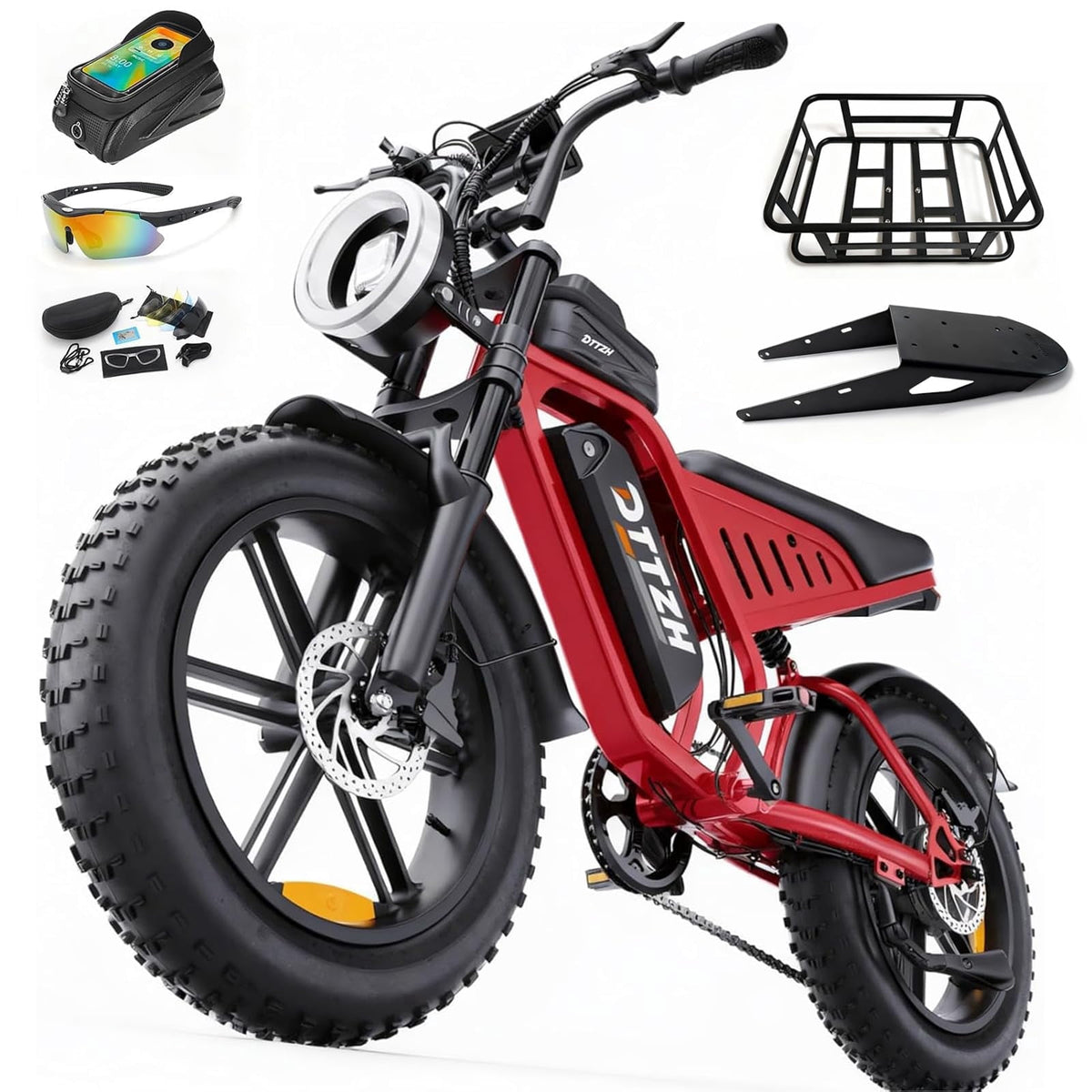 DTTZH Electric Bike for Adults, 750W Rated Motor, 60V/30Ah,100 Miles, 28 MPH, E Mountain Bike, 20" x 4" Fat Tire Ebike, UL2849 Certified (Red)